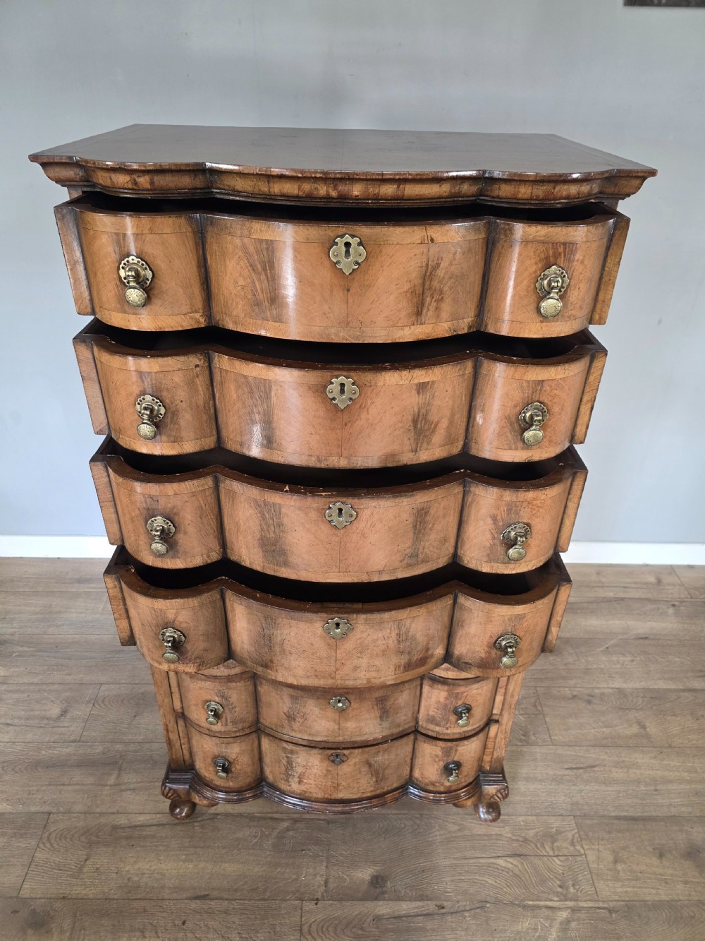 Antique George 11 Style Shaped Walnut Chest  View XII