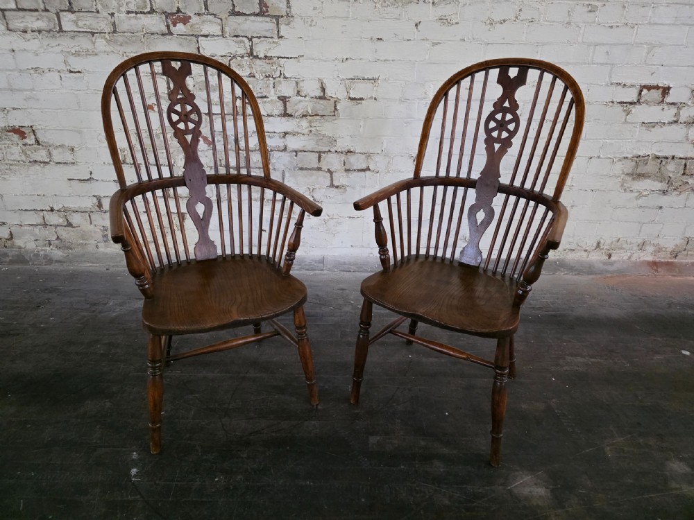 A pair of Antique Elm Ash and Beach High Back Windsor Chairs 1920s.  View V