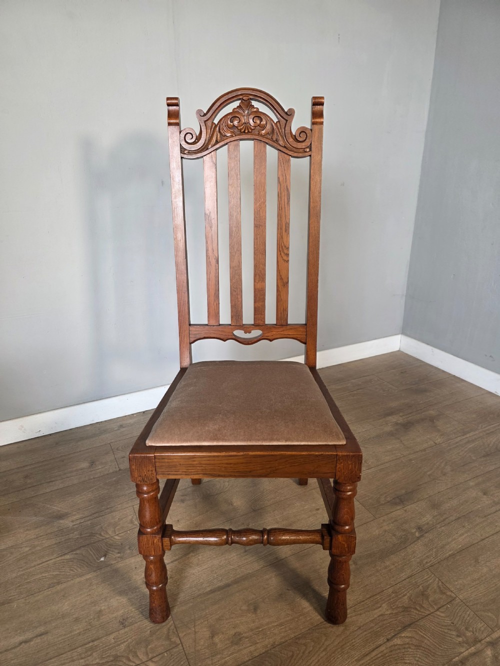 Set of 6 Antique Golden Oak High Back Carved Dining Chairs  View VII