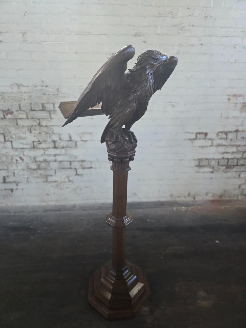 Late Victorian Antique Carved Oak Eagle Lectern