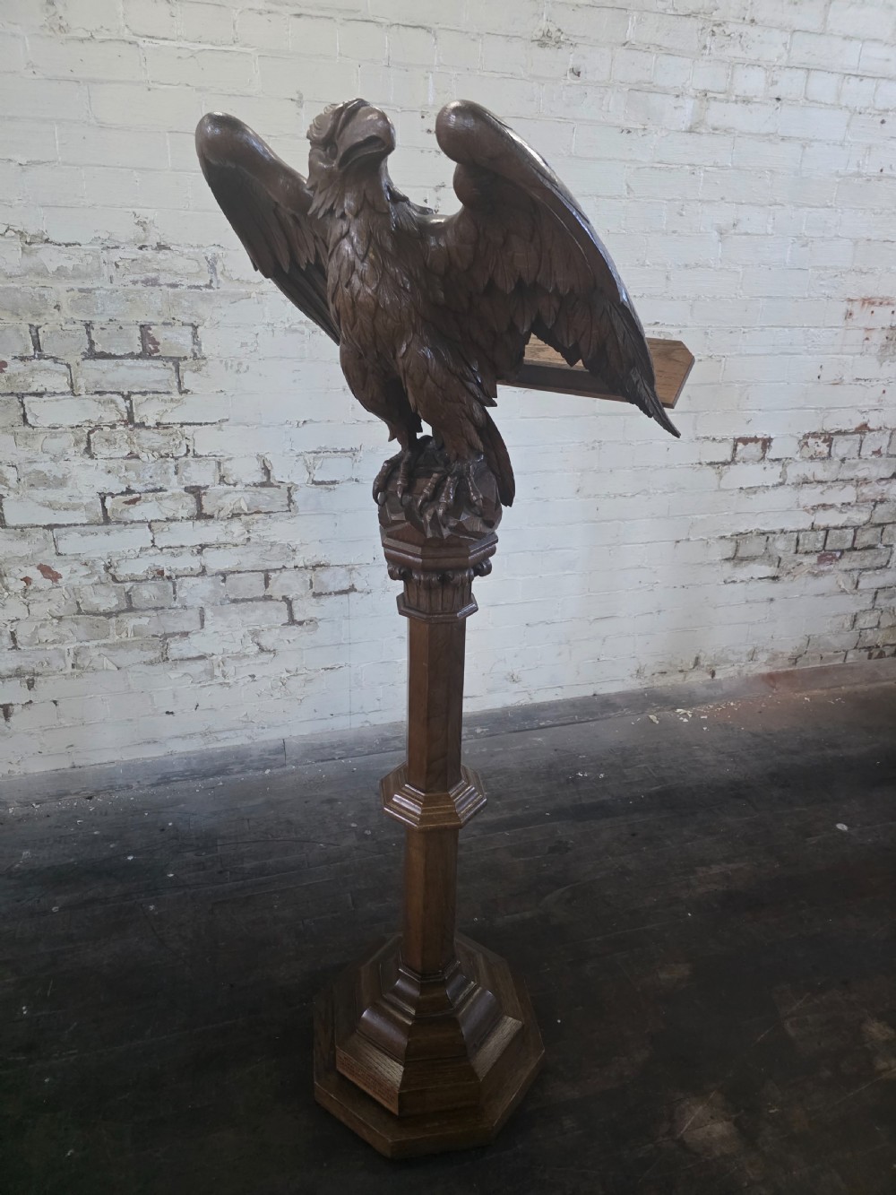 Late Victorian Antique Carved Oak Eagle Lectern View XV