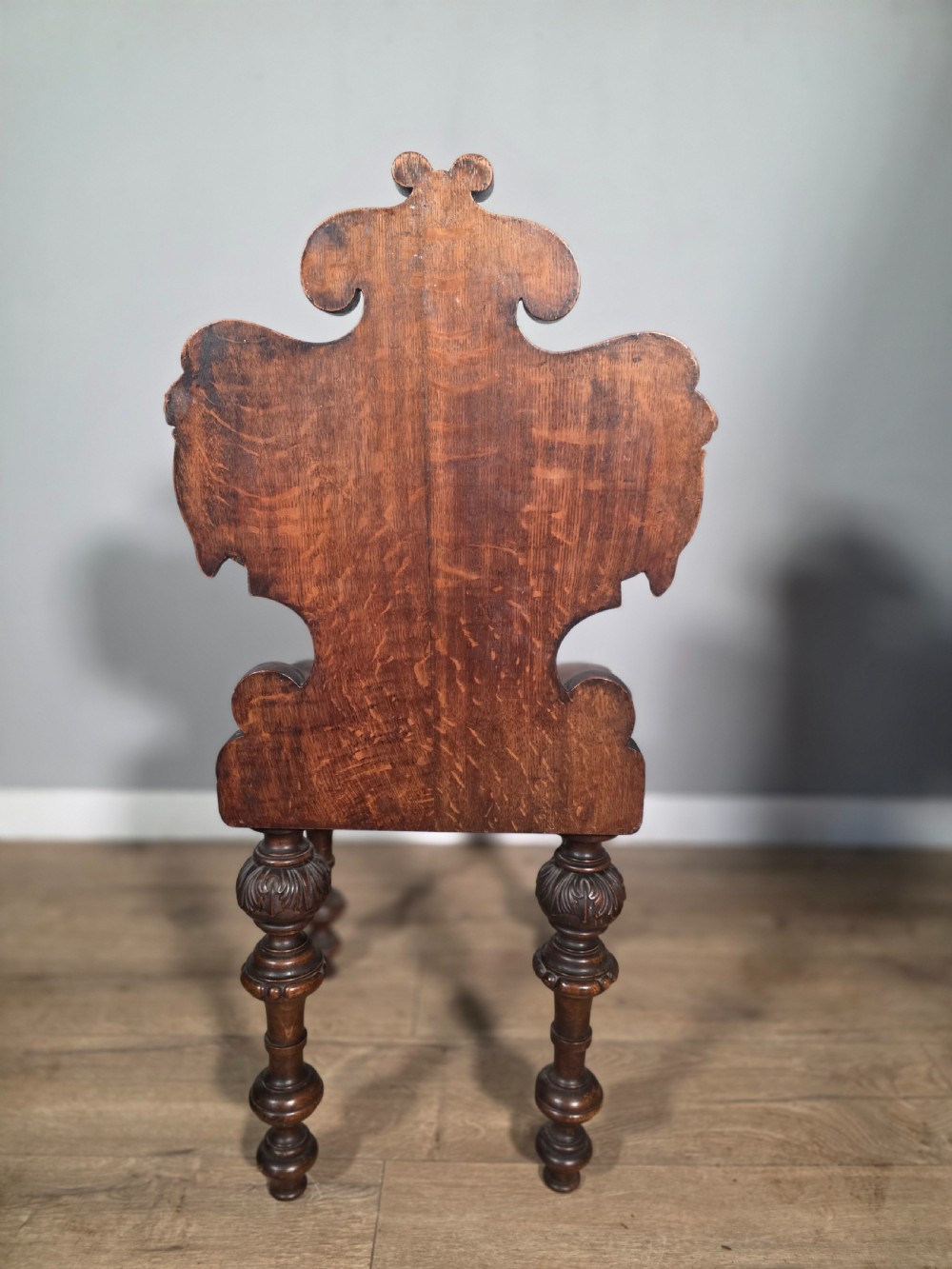 Antique Pair of Carved Oak Hall Chairs 1890s View VIII