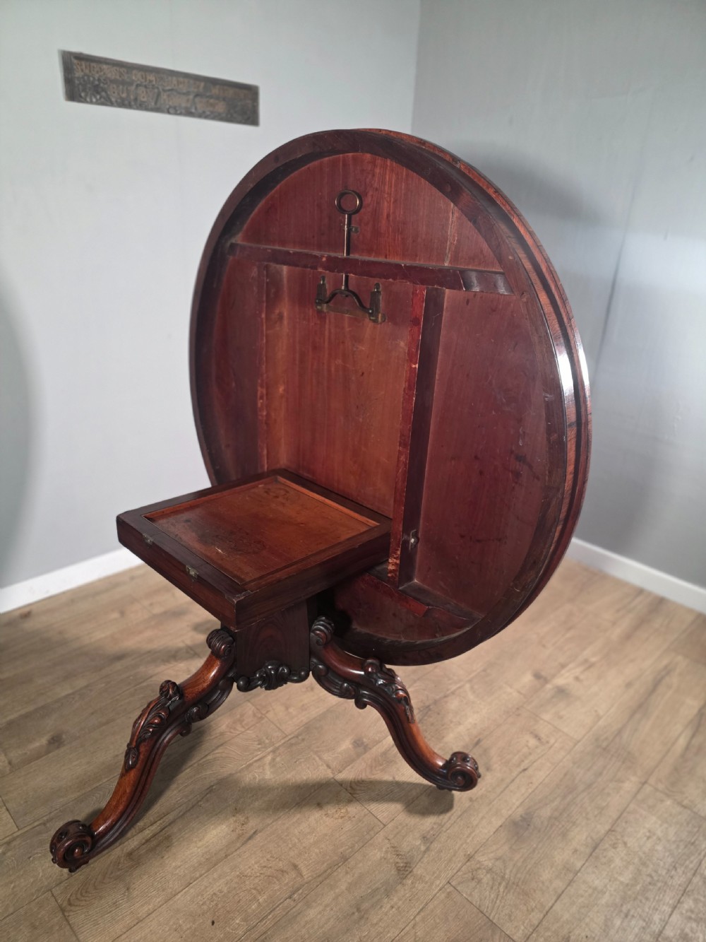 Antique Rosewood Circular Tilt Top Dining Table 1850s.  View IX