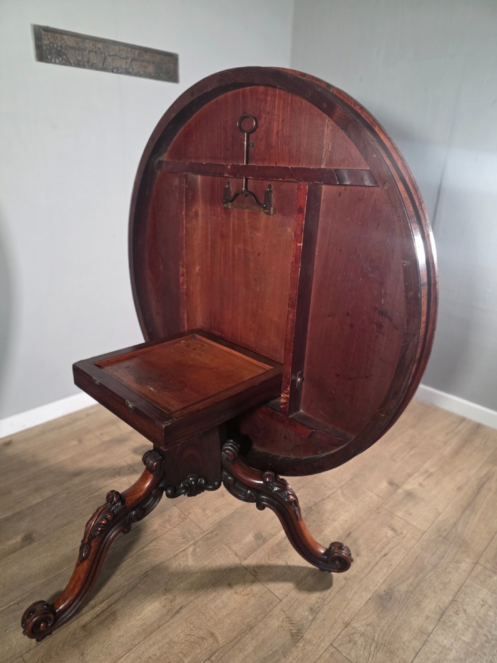 Antique Rosewood Circular Tilt Top Dining Table 1850s.  View X