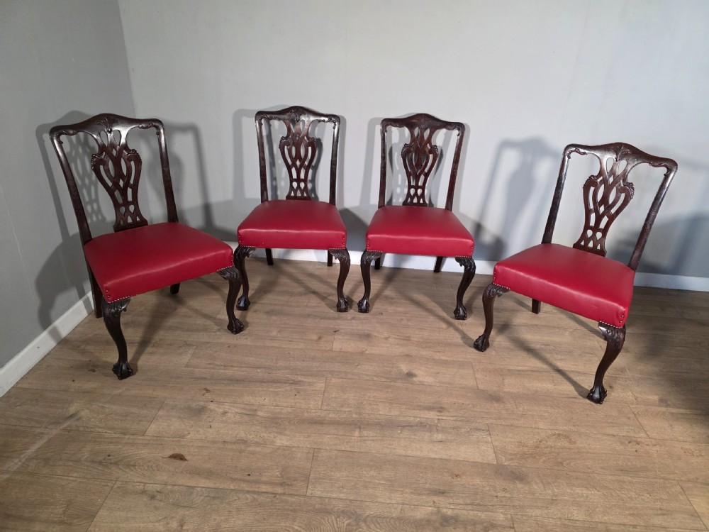 Set of 4 Antique Mahogany Chippendale Style Dining Chairs 1900s View III