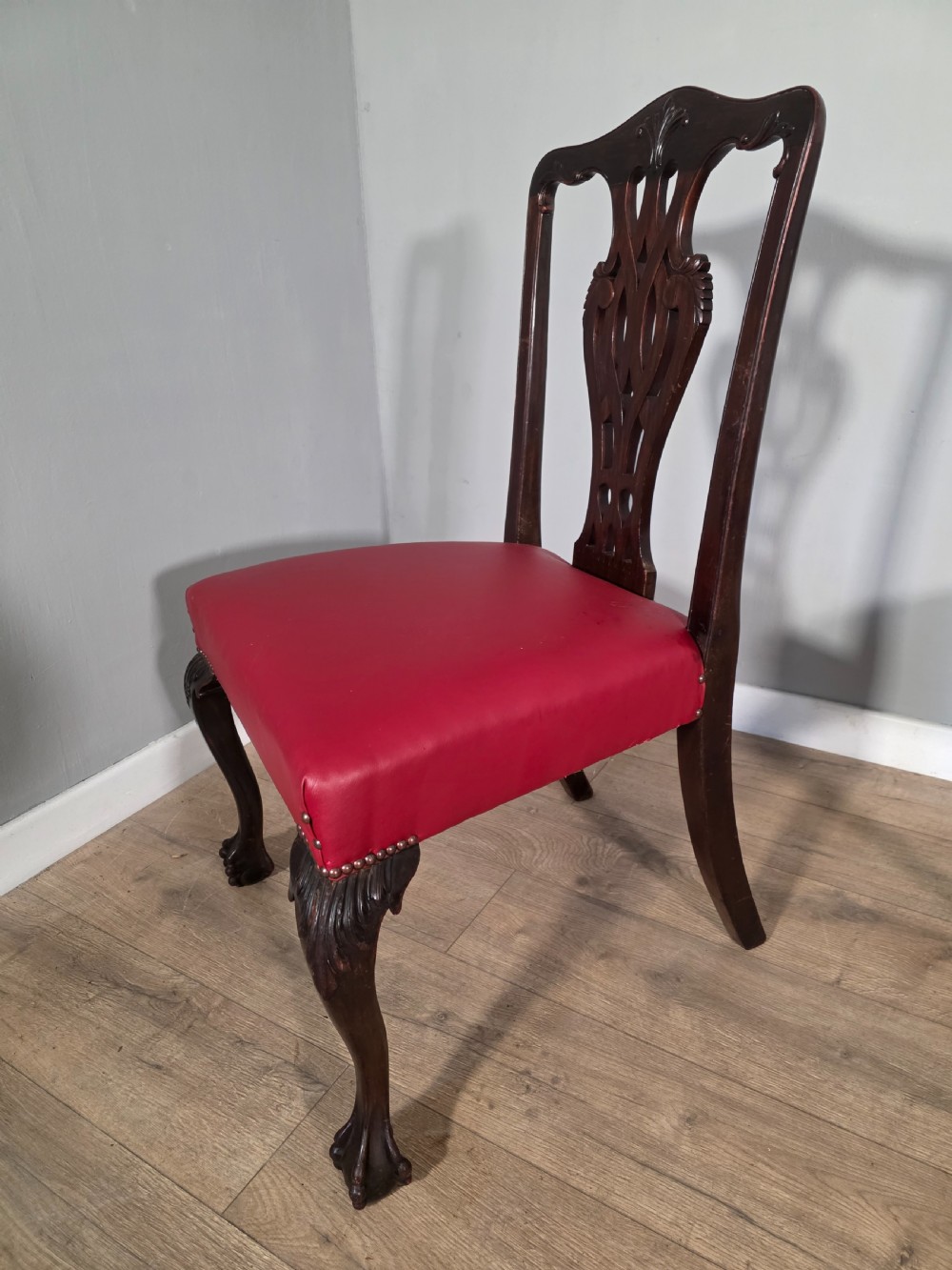 Set of 4 Antique Mahogany Chippendale Style Dining Chairs 1900s View V