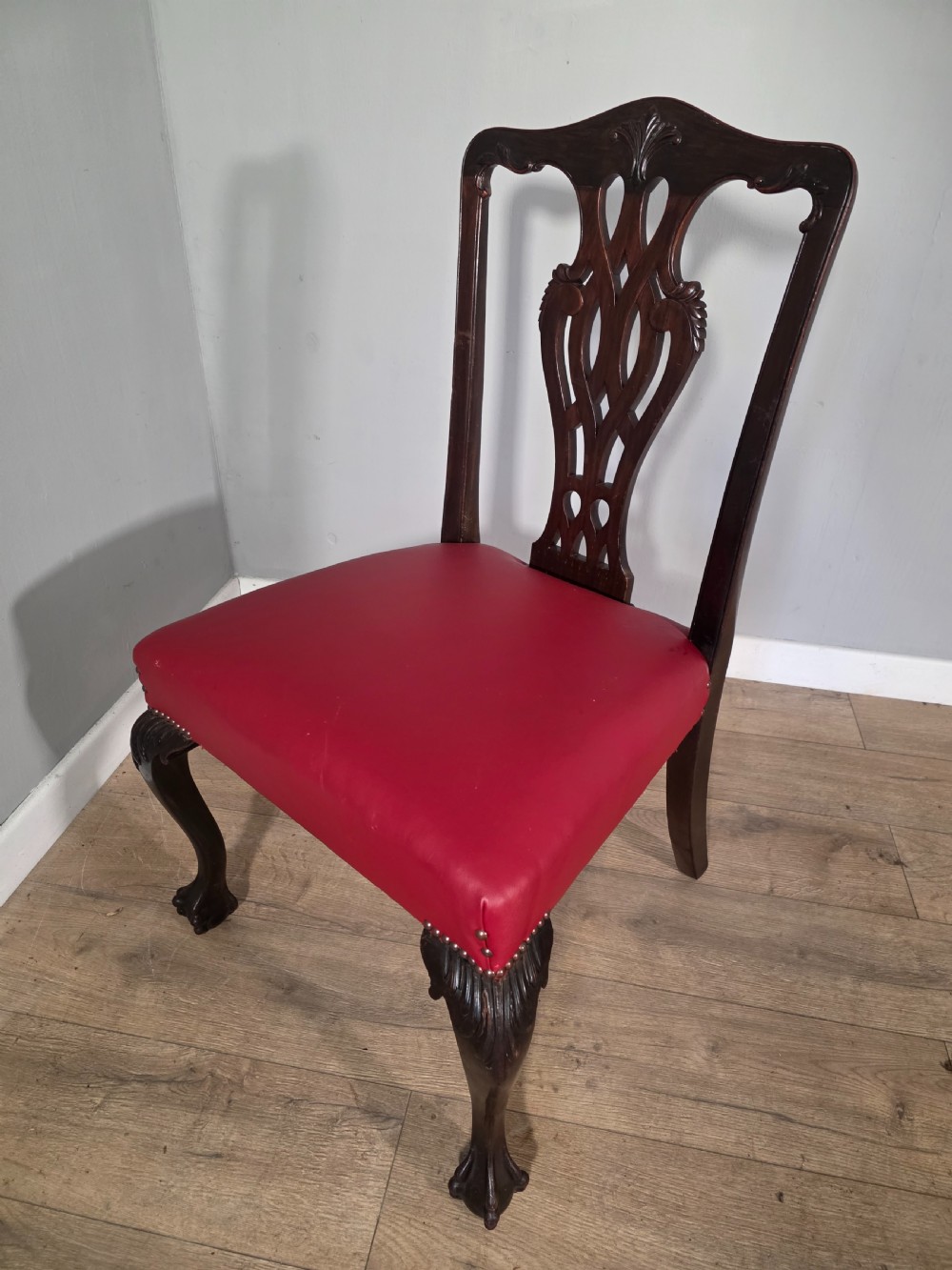 Set of 4 Antique Mahogany Chippendale Style Dining Chairs 1900s View VI