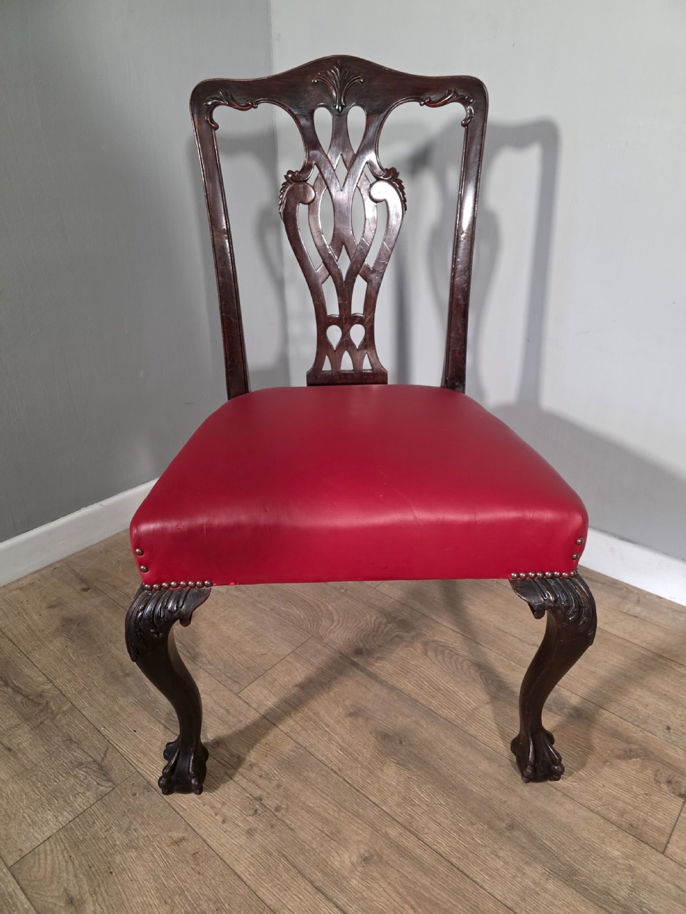 Set of 4 Antique Mahogany Chippendale Style Dining Chairs 1900s View VII