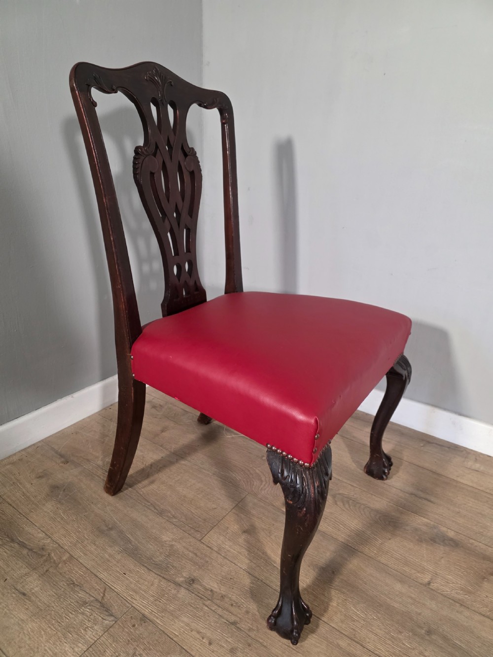 Set of 4 Antique Mahogany Chippendale Style Dining Chairs 1900s View VIII