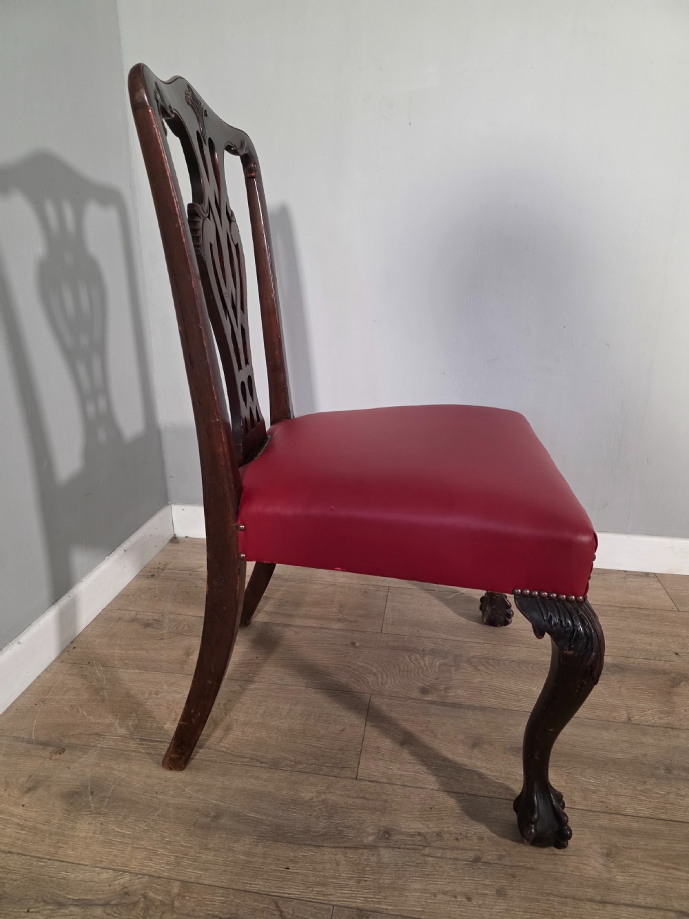 Set of 4 Antique Mahogany Chippendale Style Dining Chairs 1900s View IX