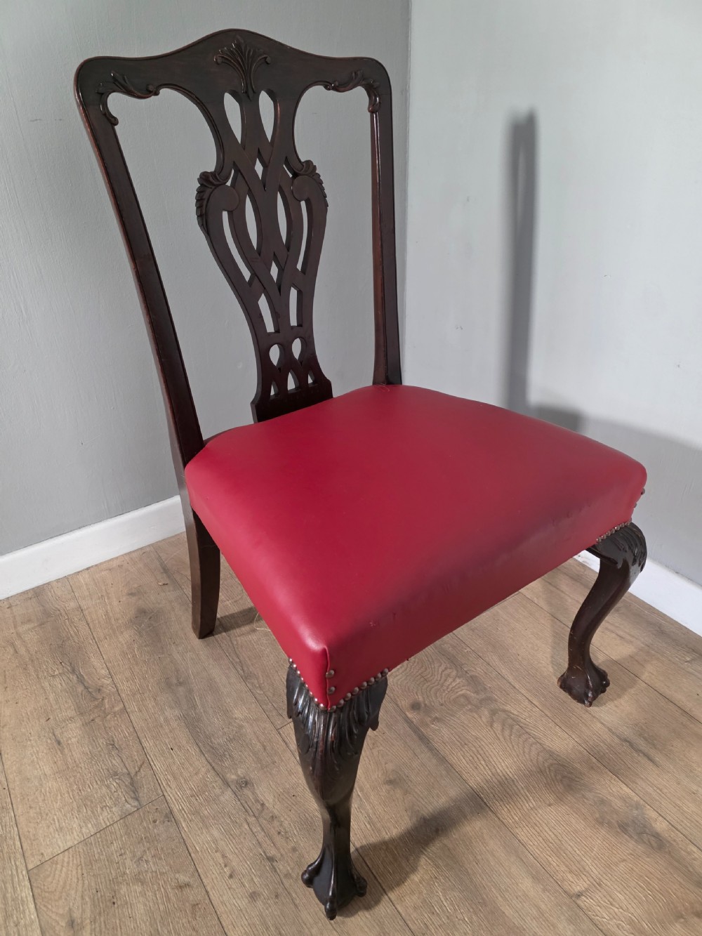 Set of 4 Antique Mahogany Chippendale Style Dining Chairs 1900s View X