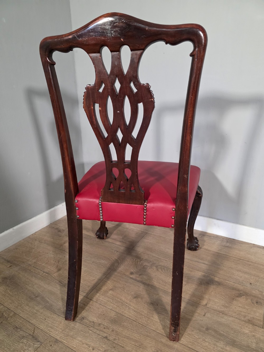 Set of 4 Antique Mahogany Chippendale Style Dining Chairs 1900s View XI