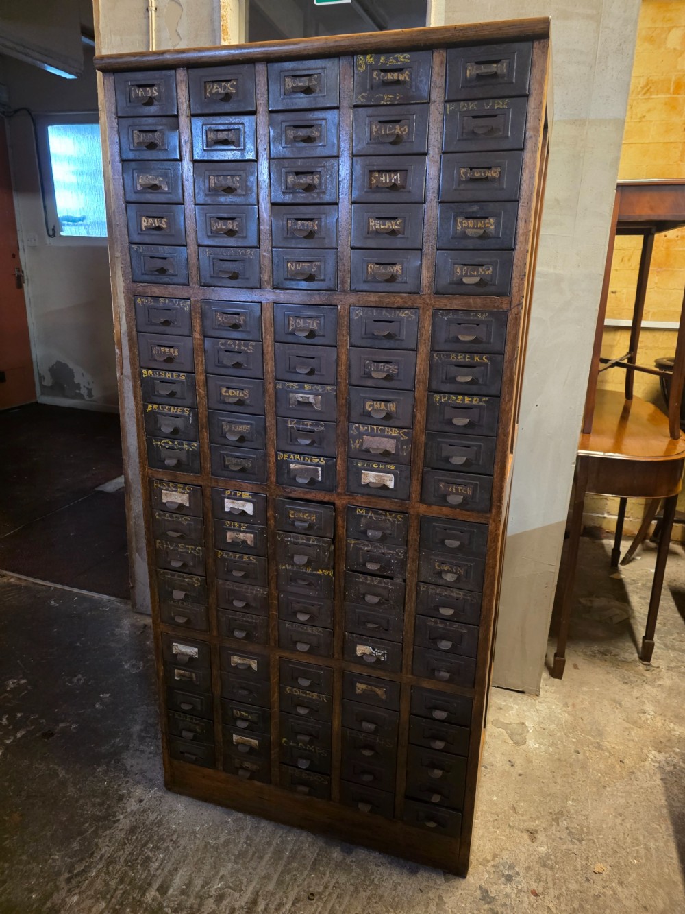 Antique Multi-Drawer Oak and Steel Cabinet 1920s. 