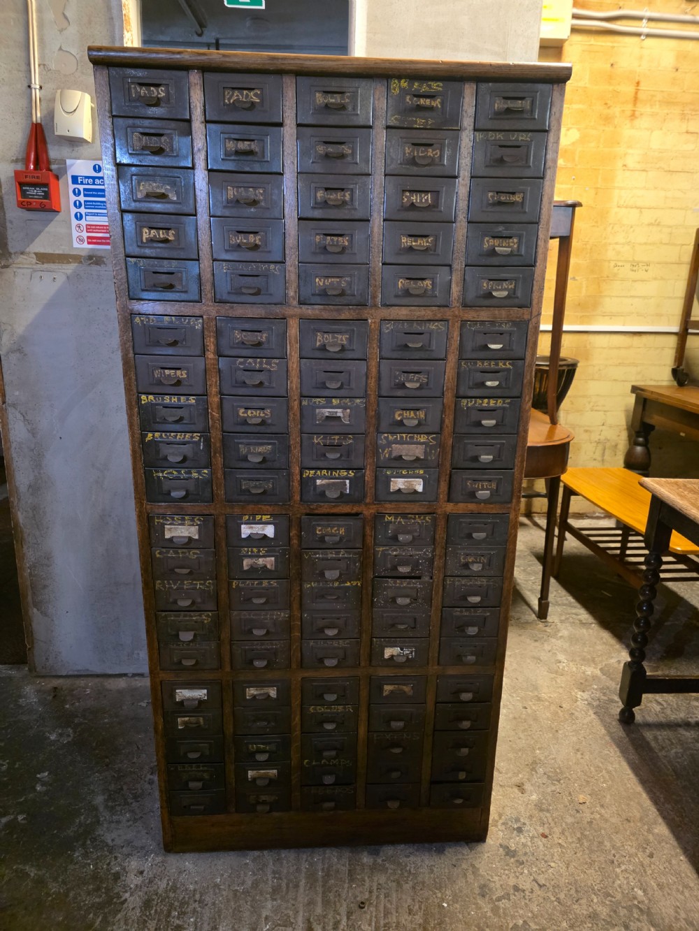 Antique Multi-Drawer Oak and Steel Cabinet 1920s.  View II