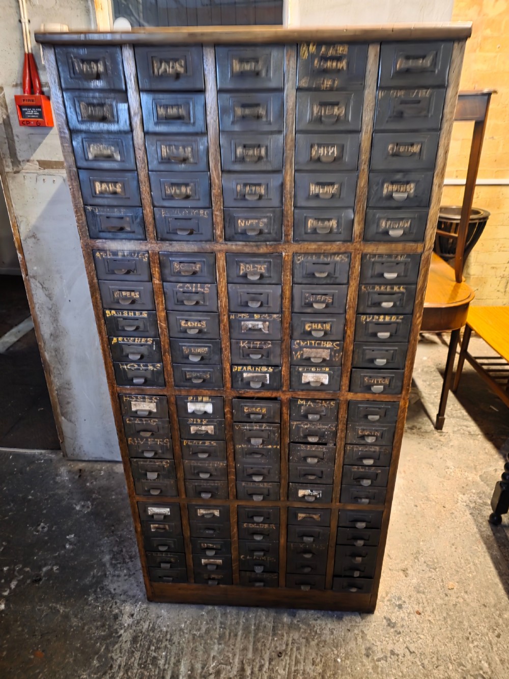 Antique Multi-Drawer Oak and Steel Cabinet 1920s.  View IV