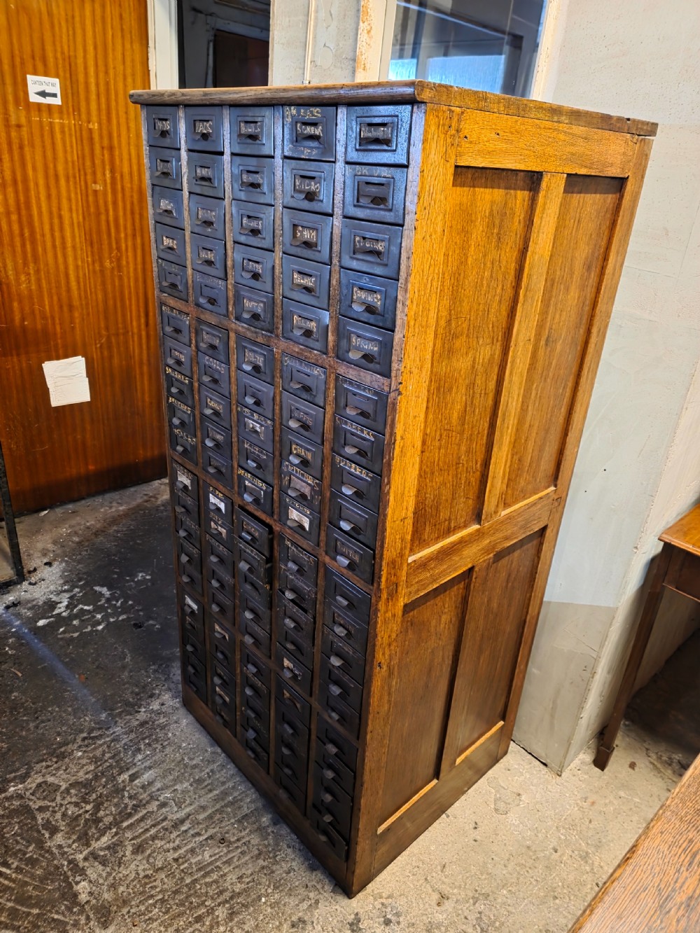 Antique Multi-Drawer Oak and Steel Cabinet 1920s.  View V