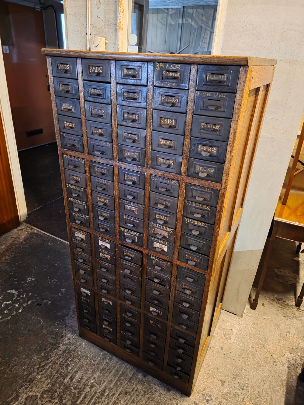 Antique Multi-Drawer Oak and Steel Cabinet 1920s.  View VI