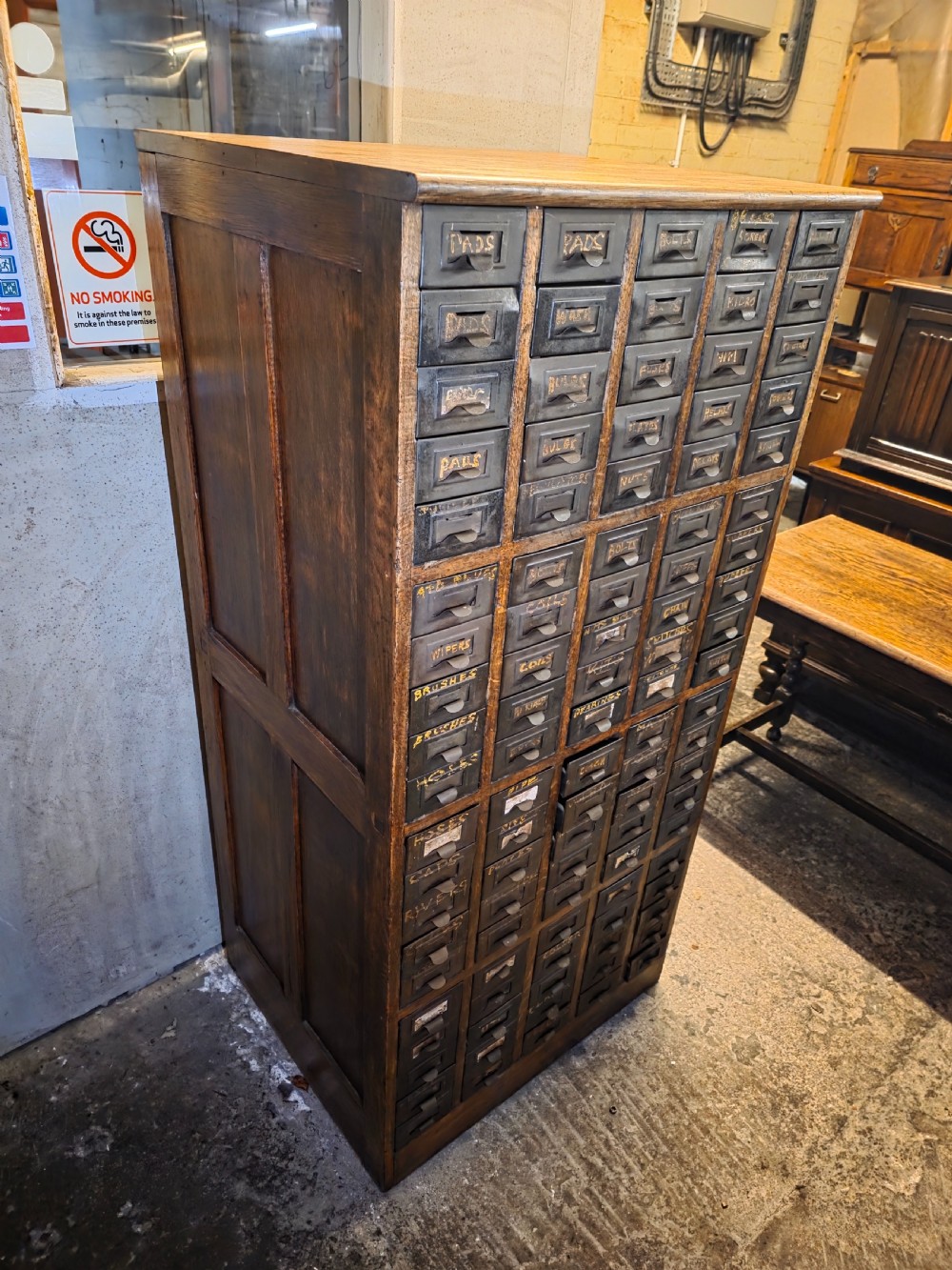 Antique Multi-Drawer Oak and Steel Cabinet 1920s.  View VII