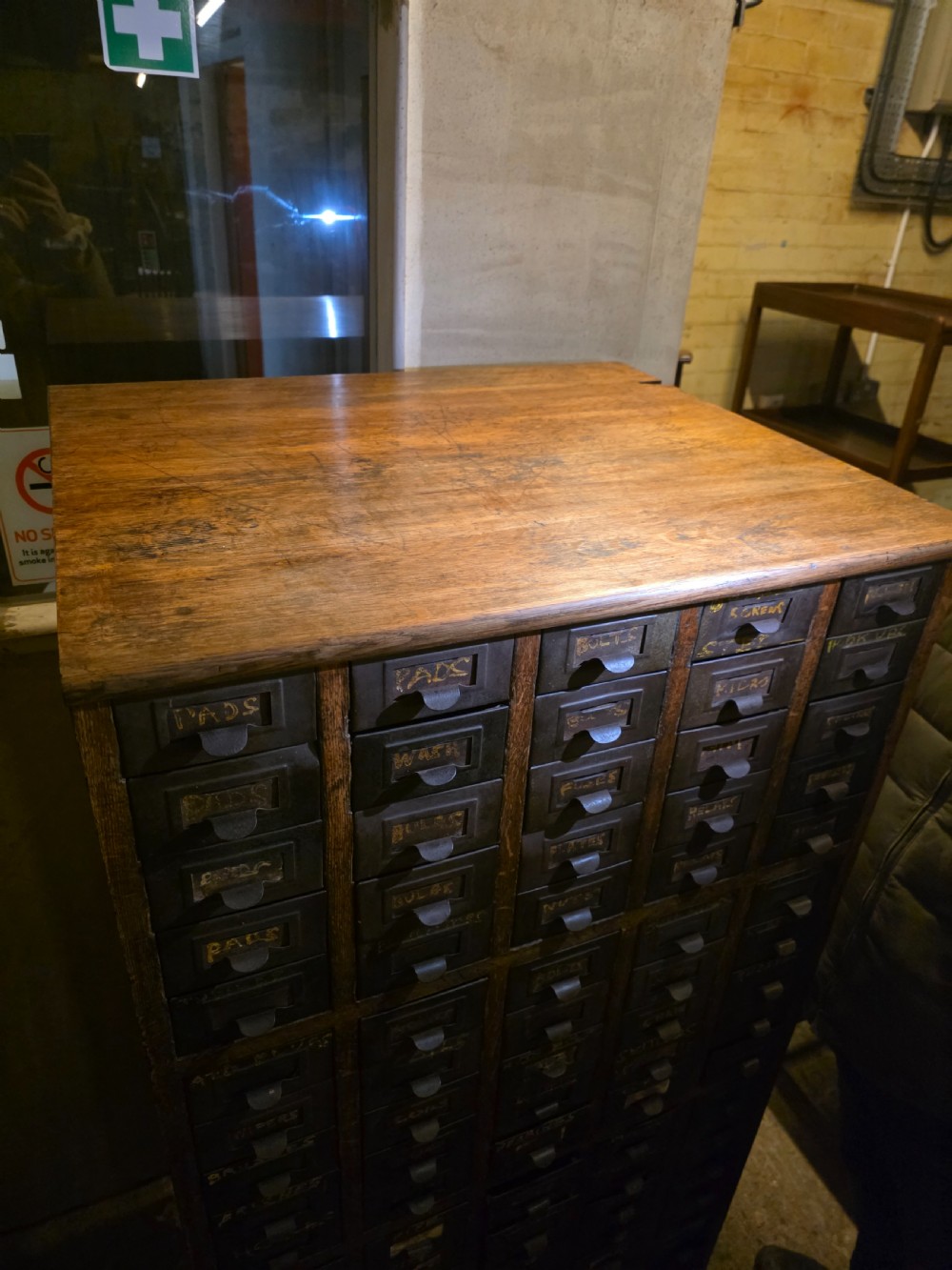 Antique Multi-Drawer Oak and Steel Cabinet 1920s.  View VIII