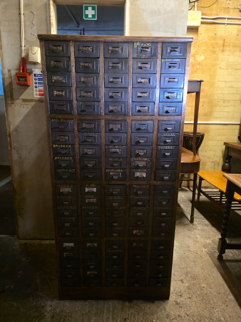 Antique Multi-Drawer Oak and Steel Cabinet 1920s.  View IX