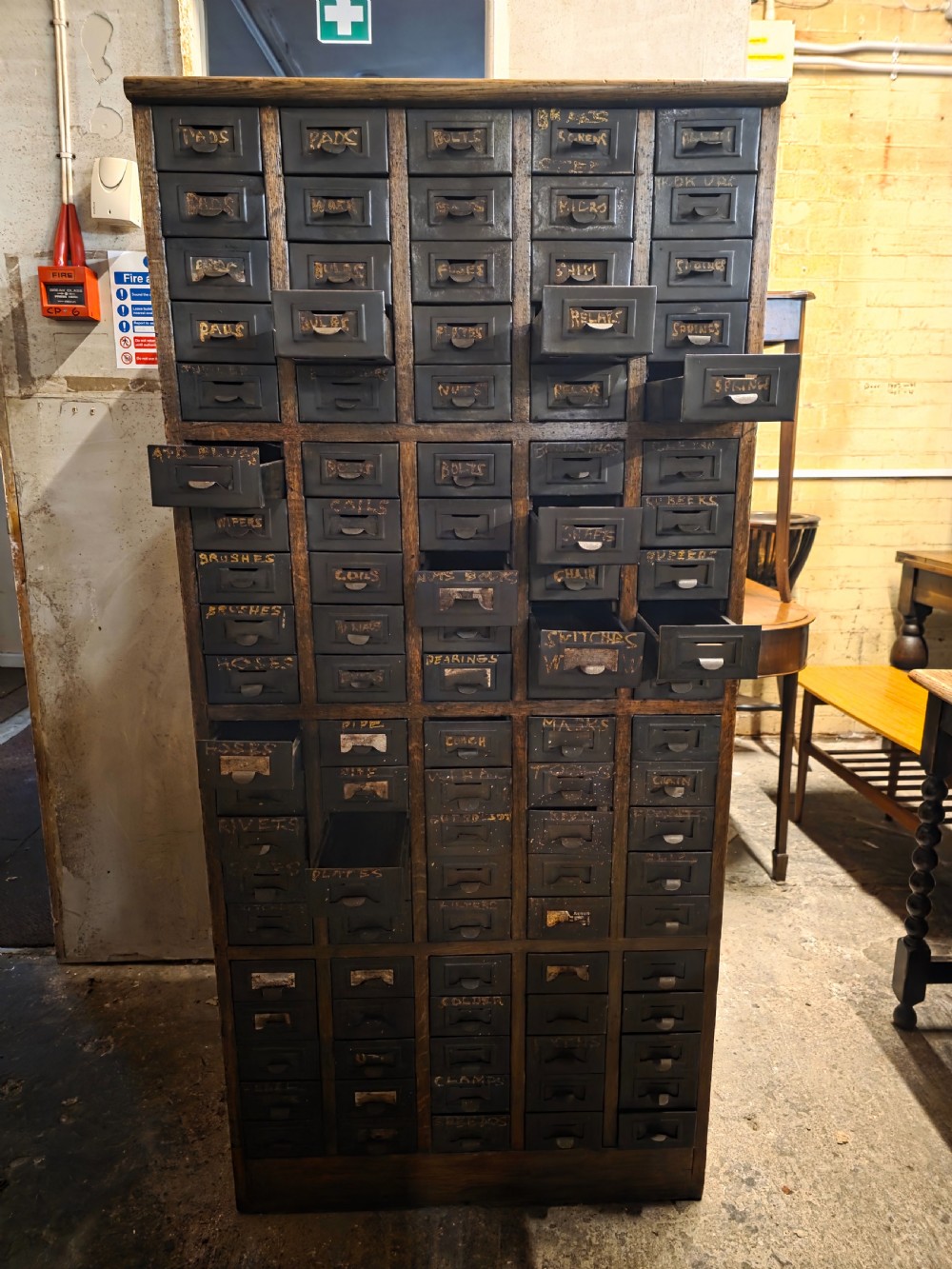 Antique Multi-Drawer Oak and Steel Cabinet 1920s.  View XIV
