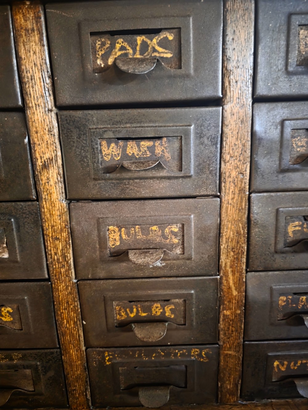 Antique Multi-Drawer Oak and Steel Cabinet 1920s.  View XV