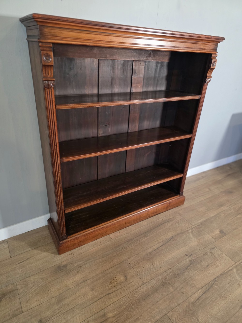 Antique Victorian Walnut Adjustable Openshelf Bookcase 1890s.  View III