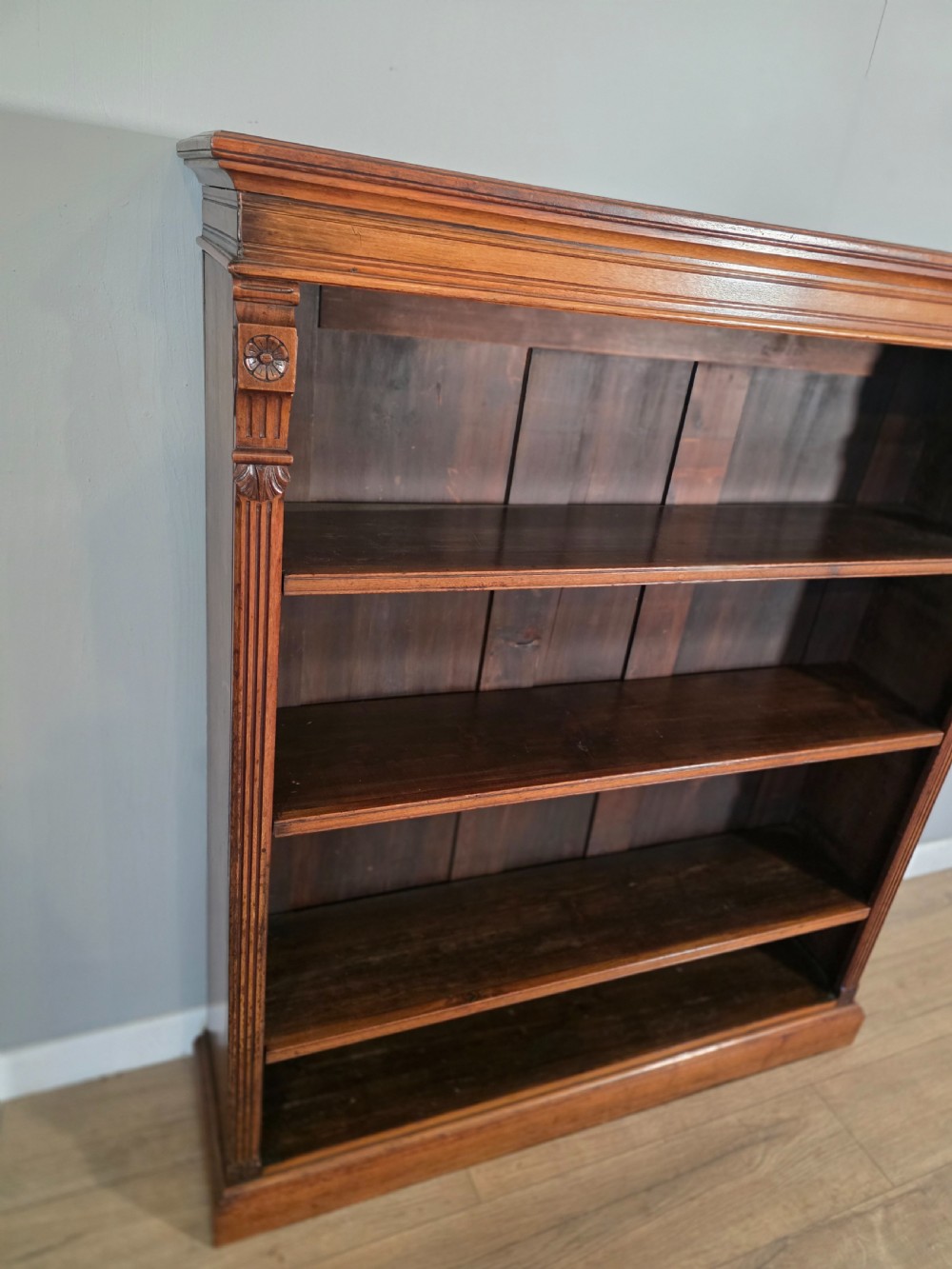 Antique Victorian Walnut Adjustable Openshelf Bookcase 1890s.  View IV