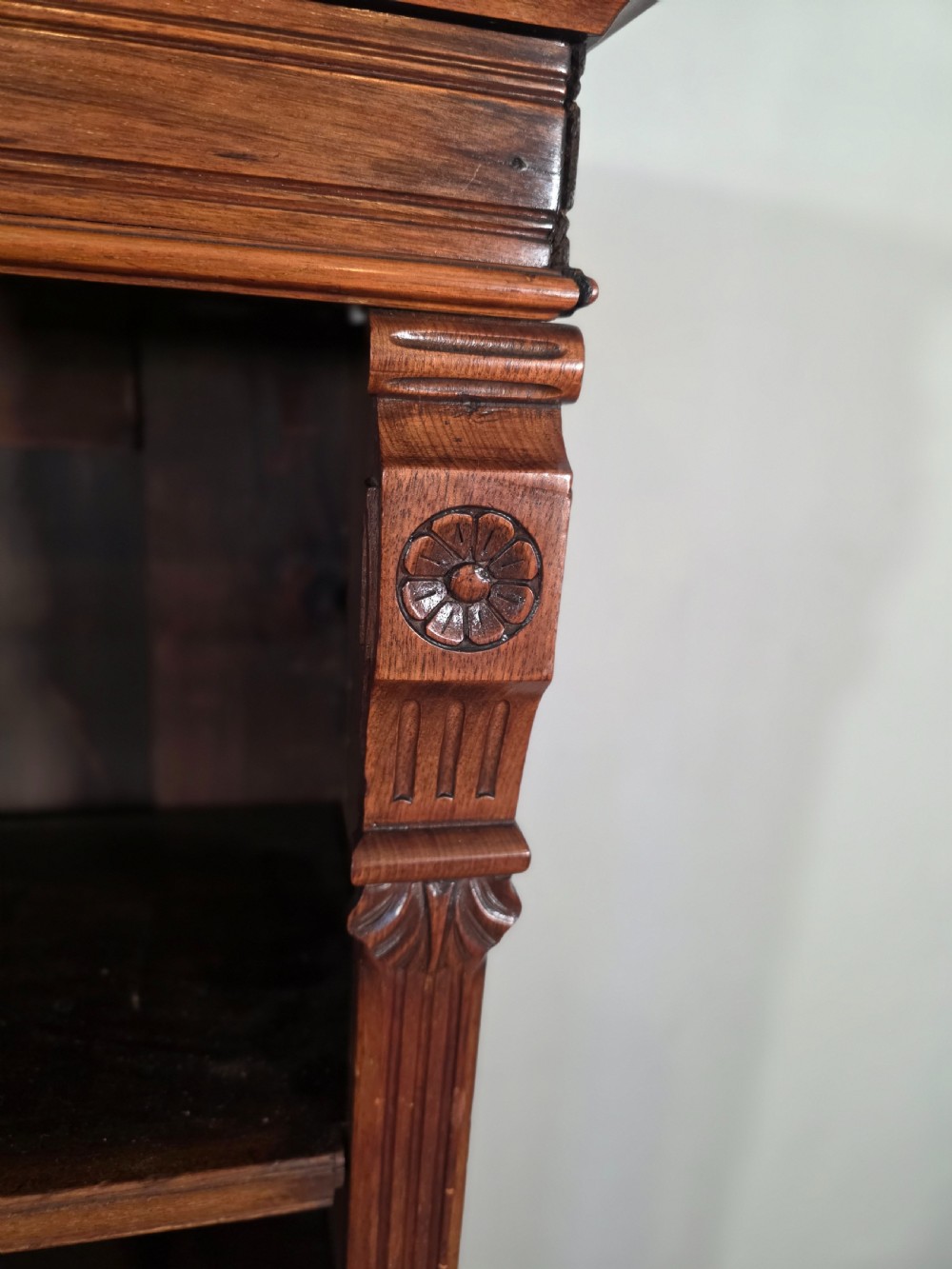 Antique Victorian Walnut Adjustable Openshelf Bookcase 1890s.  View VII