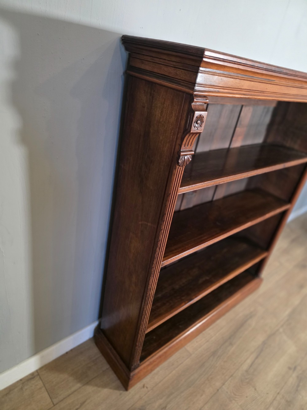 Antique Victorian Walnut Adjustable Openshelf Bookcase 1890s.  View VIII
