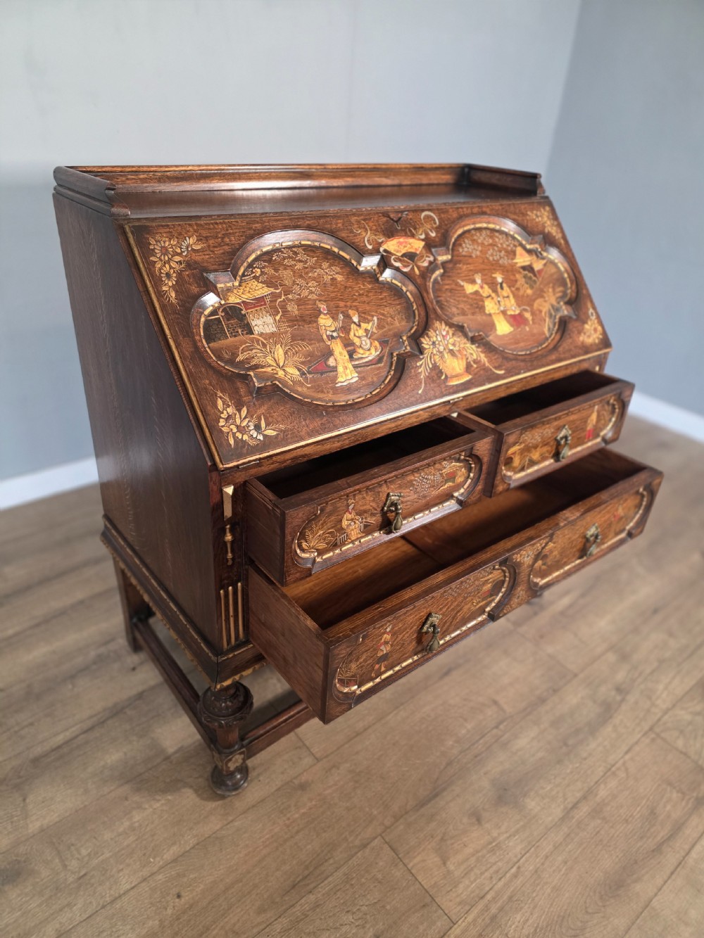 Antique Solid Oak Bureau 1920s  View XIV