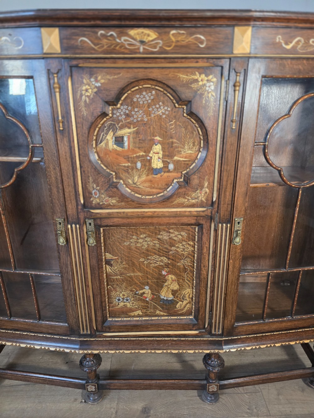Antique Solid Oak Bookcase 1920s.  View V