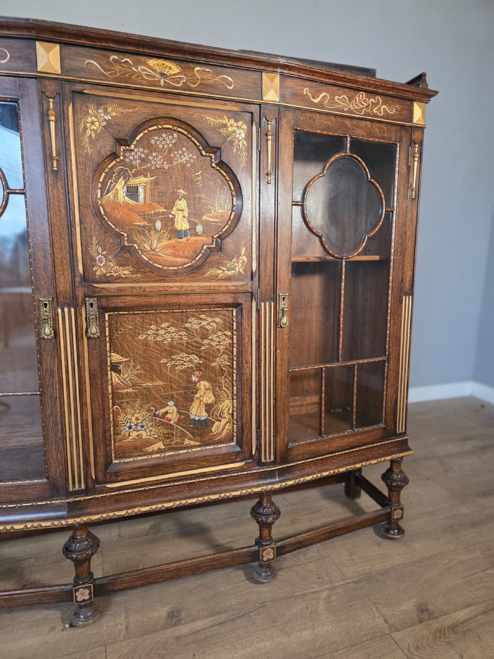 Antique Solid Oak Bookcase 1920s.  View VIII