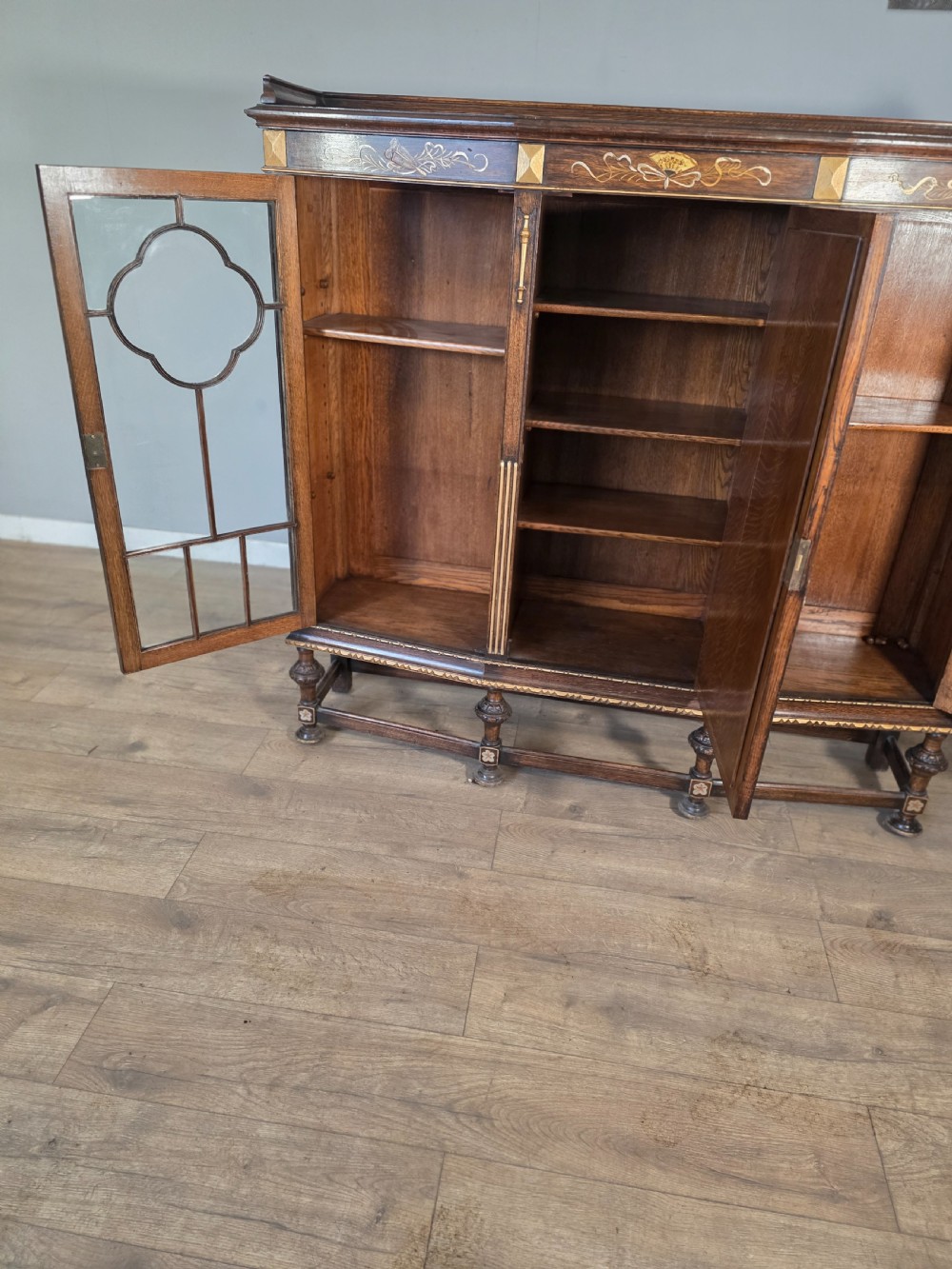 Antique Solid Oak Bookcase 1920s.  View XIV