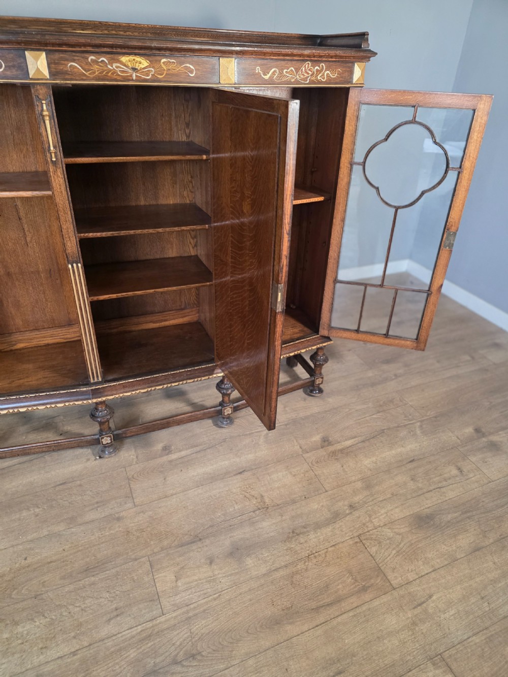 Antique Solid Oak Bookcase 1920s.  View XV