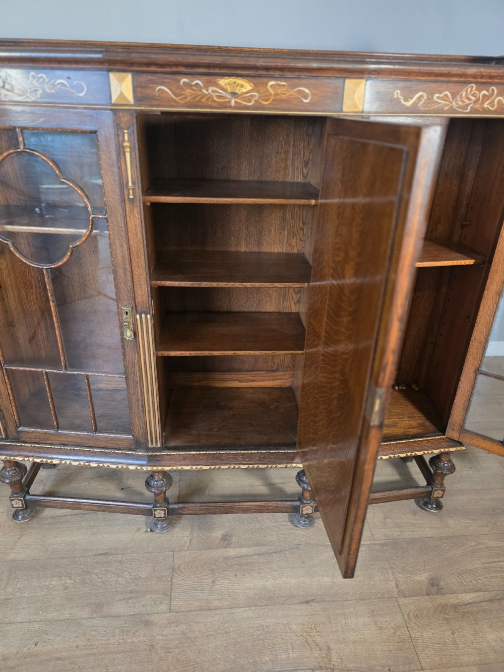 Antique Solid Oak Bookcase 1920s.  View XVI