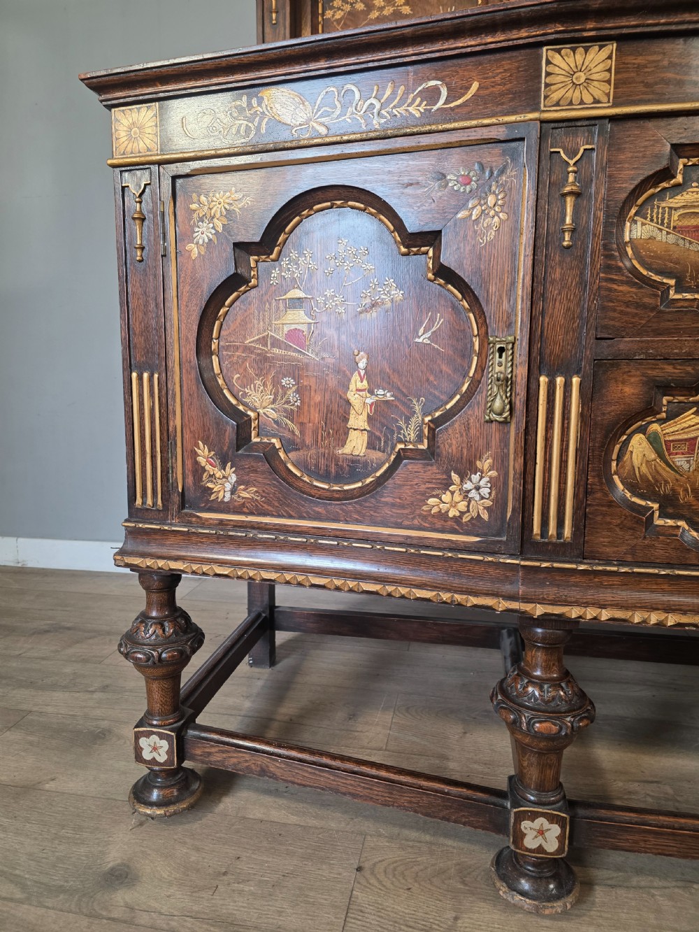 Antique Oak Sideboard with Cutlery and Bottle Drawer  View XI