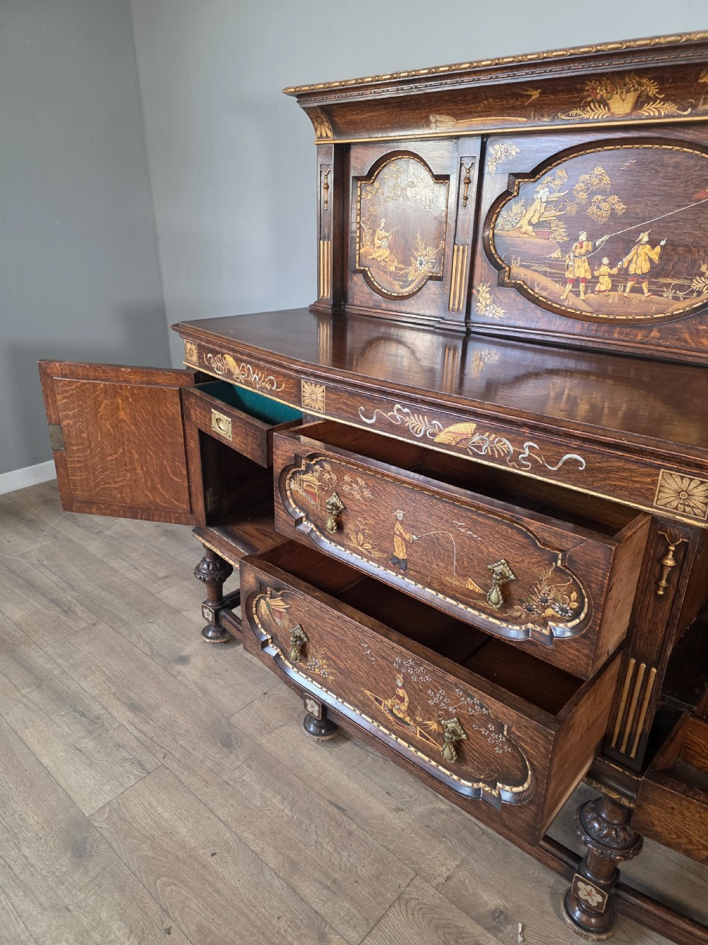 Antique Oak Sideboard with Cutlery and Bottle Drawer  View XIV