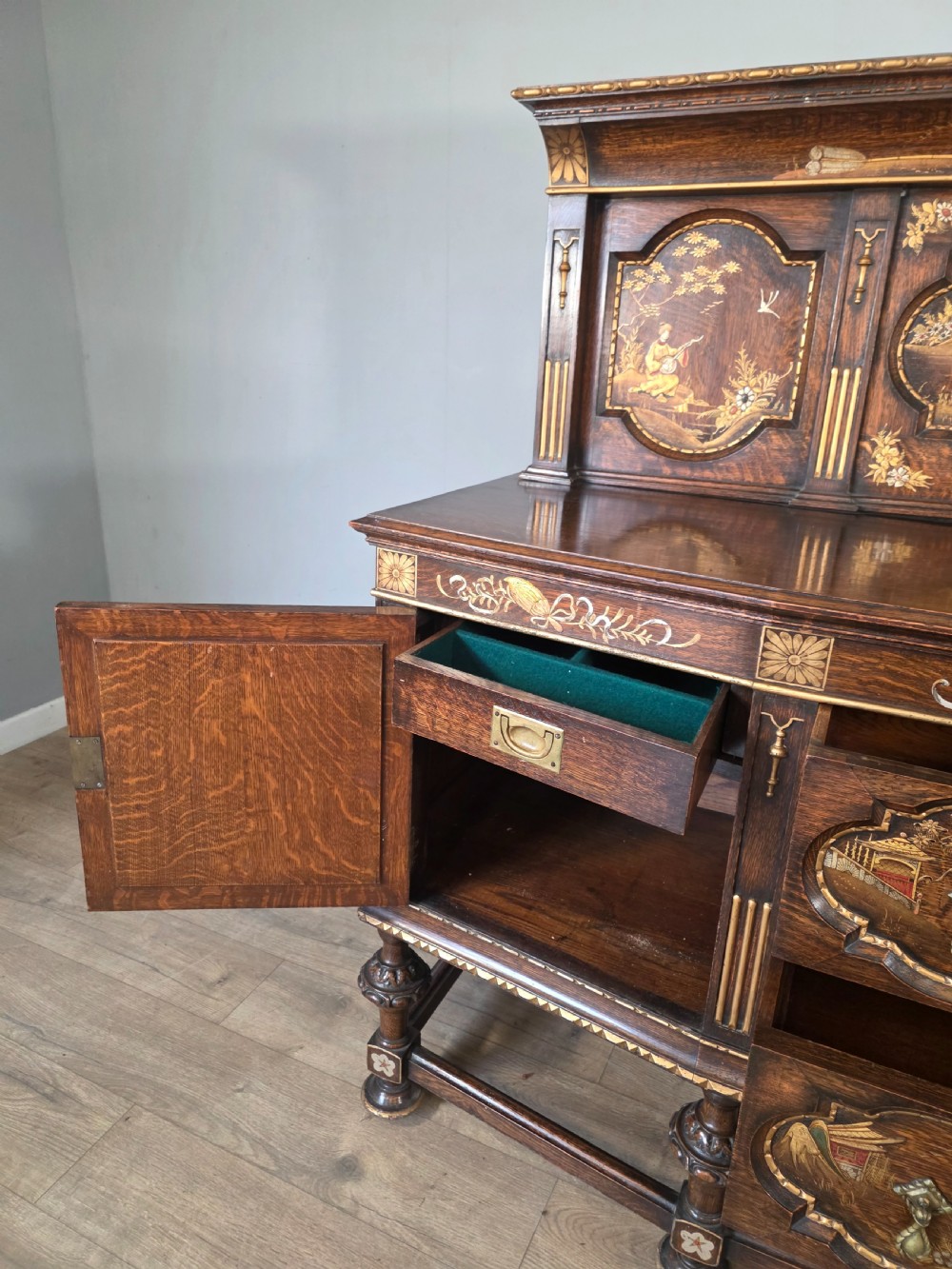 Antique Oak Sideboard with Cutlery and Bottle Drawer  View XV
