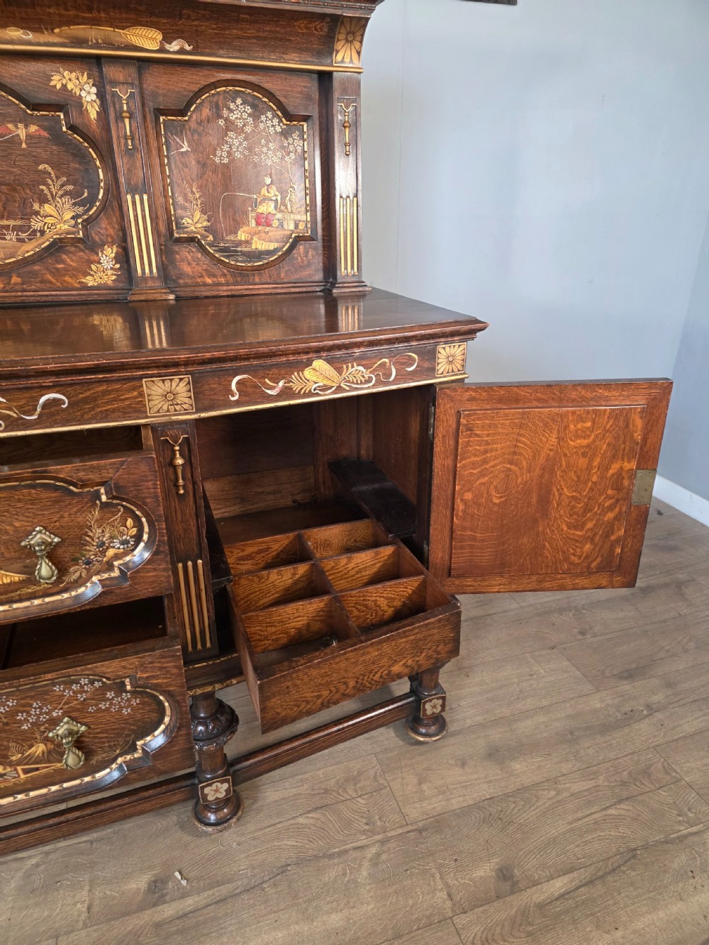 Antique Oak Sideboard with Cutlery and Bottle Drawer  View XVII