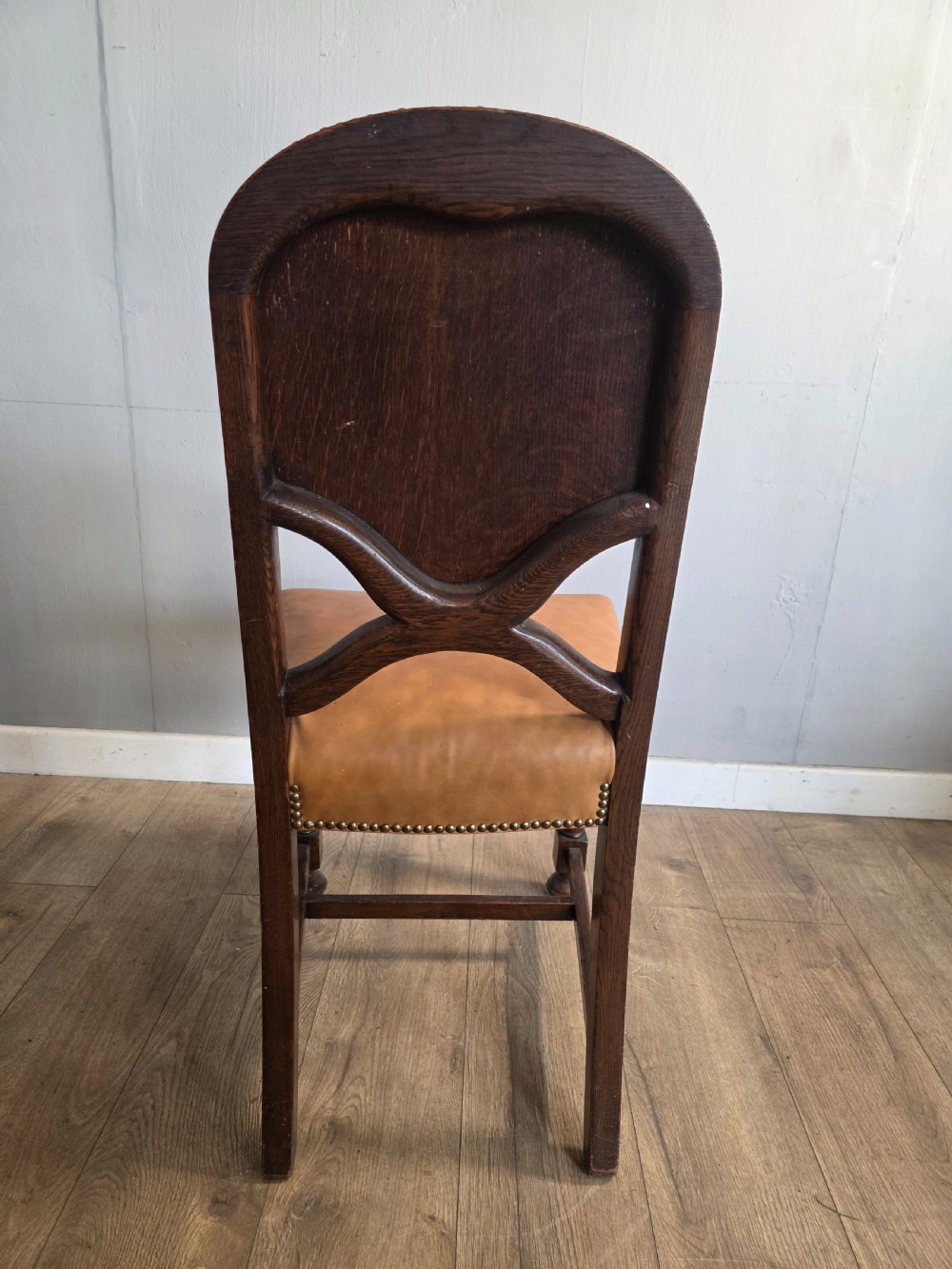 Set of 8 Antique Oak and Leather Dining Chairs  View VIII