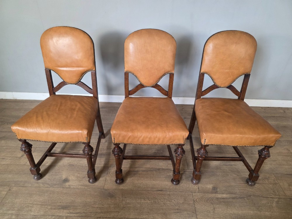 Set of 8 Antique Oak and Leather Dining Chairs  View XVIII