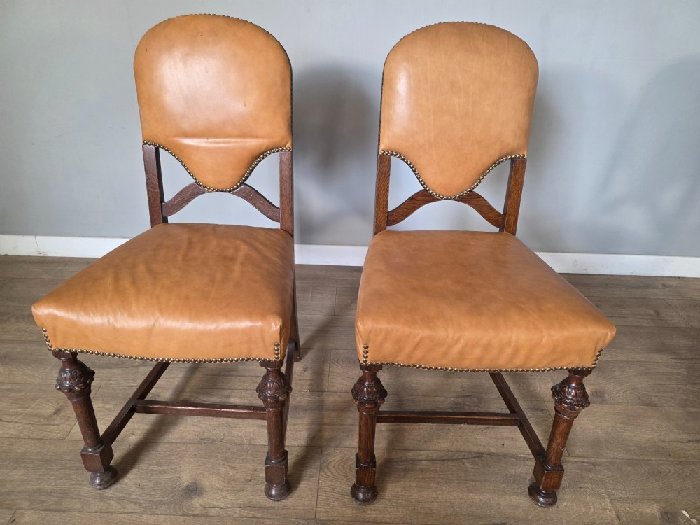 Set of 8 Antique Oak and Leather Dining Chairs  View XXI