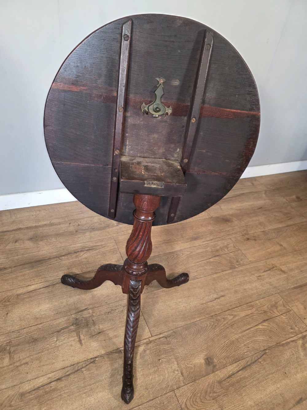 Antique Oak Carved Tilt Top Table 1840s.  View XIV