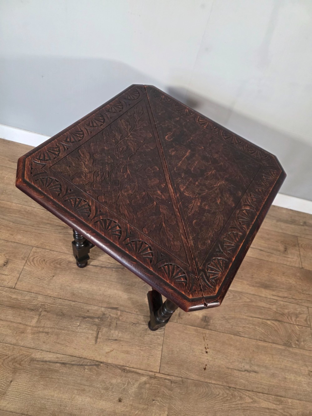 Antique Late Victorian Carved Drop Leaf Corner Side Table 1890s  View X