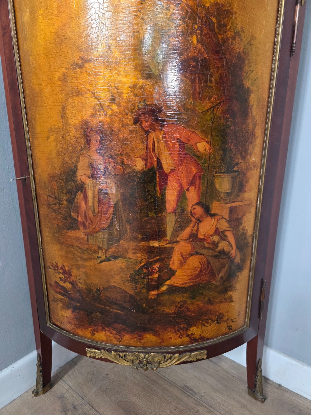 Antique French Vernis Style Martin Style Corner Cupboard 1900s  View V