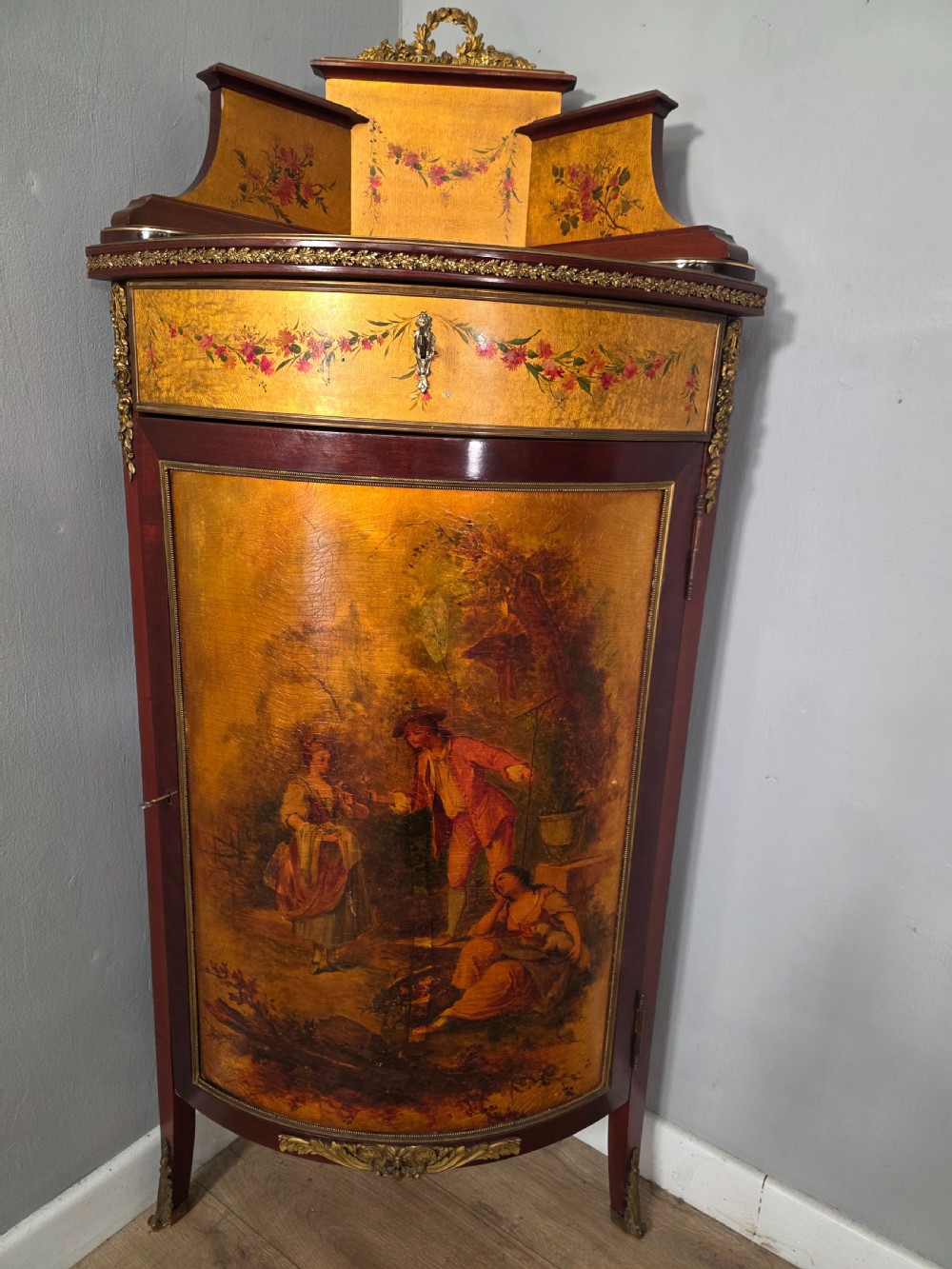 Antique French Vernis Style Martin Style Corner Cupboard 1900s  View VI