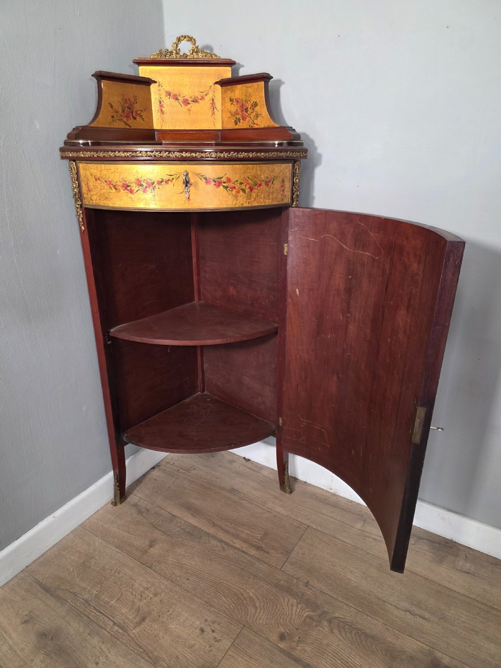 Antique French Vernis Style Martin Style Corner Cupboard 1900s  View X
