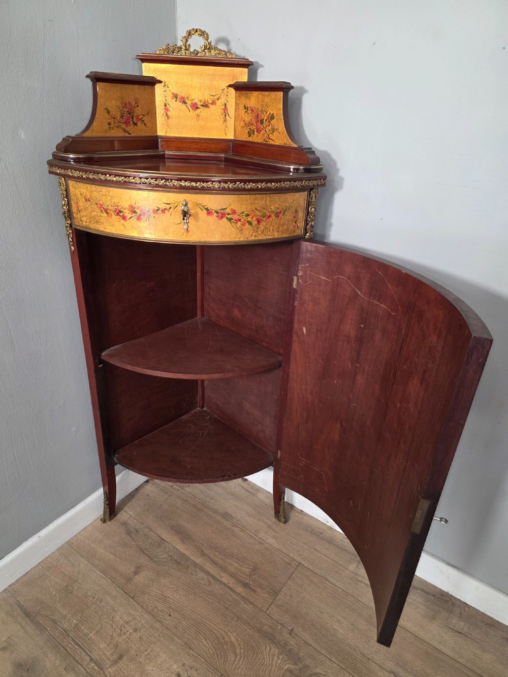 Antique French Vernis Style Martin Style Corner Cupboard 1900s  View XII