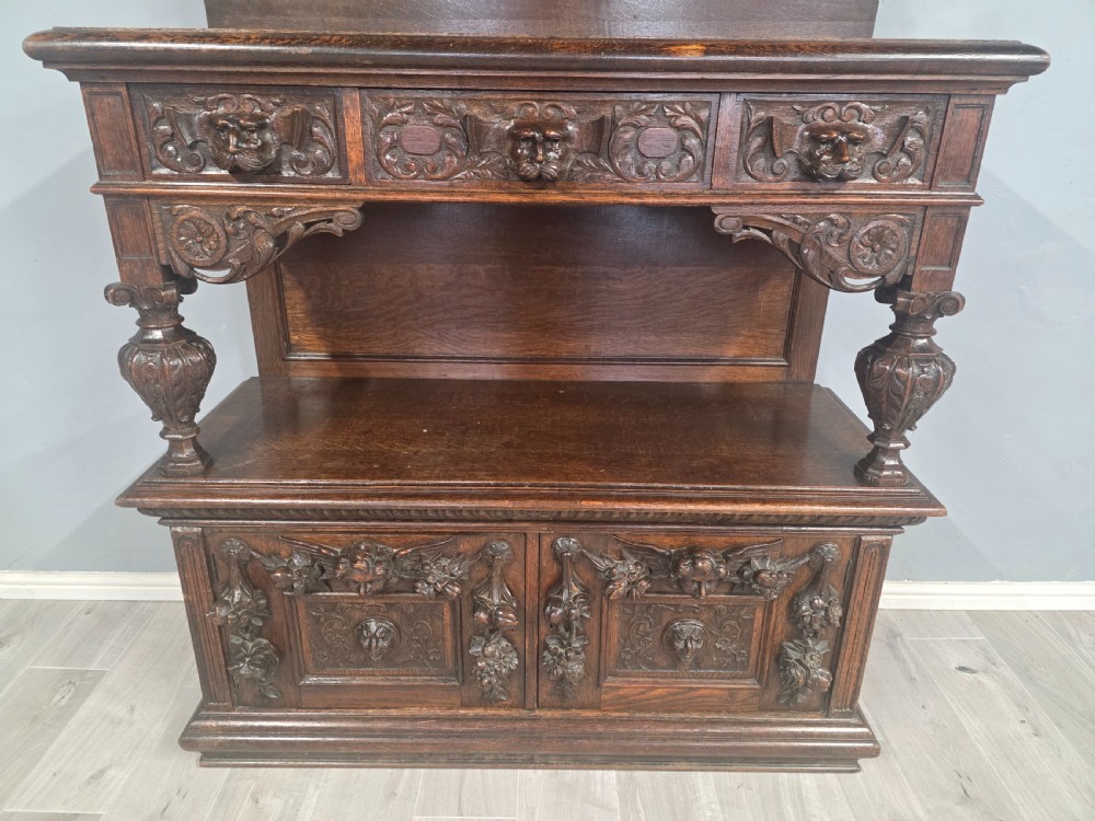 Antique Large Oak Carved Buffet/Server 1890s View III